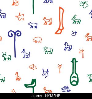 Seamless background in the form of ancient Egyptian hieroglyphs on a white background Stock Vector