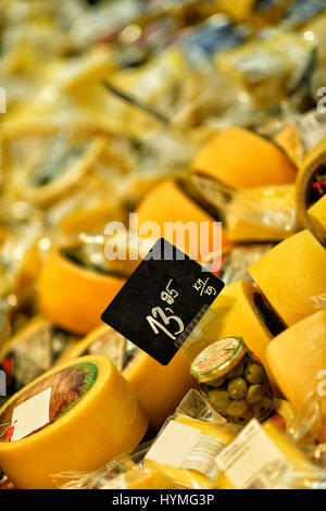 Pecorino, Italian hard cheese with spanish olive Stock Photo