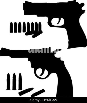Silhouette sketch vector revolver and a pistol Stock Vector