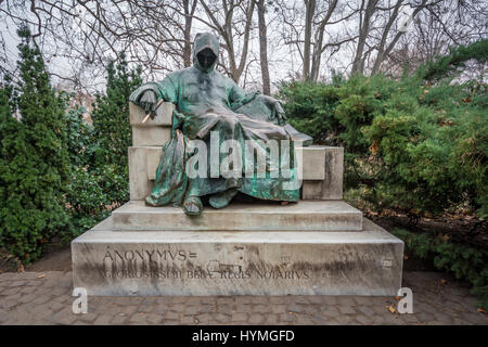 Statue of Anonymous, Vajdahunyad Castle, Budapest, Hungary. Stock Photo