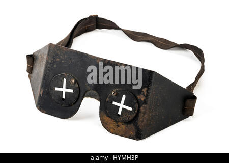 Authentic pair of WW2 flak goggles used by British Royal Air Force (RAF) pilots and on the ground with ARP and other air raid personnel Stock Photo