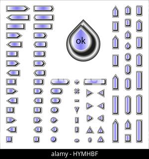 Voluminous blue buttons for design internet pages of different sizes and shapes on a black background Stock Vector