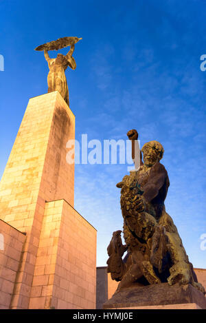 Bottom view of Liberty Statue on Gellert Hill in Budapest, Hungary Stock Photo