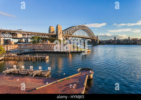 Sydney Harbour Bridge and the Park Hyatt Hotel, considered to be Sydney's best hotel, just after sunrise, Stock Photo