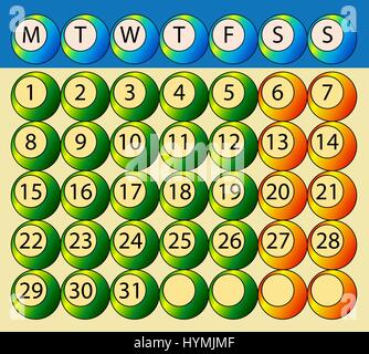 Abstract monthly calendar days of the week Stock Vector