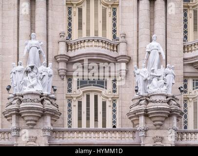 Close up detailed picture of Gran Teatro de La Habana (Great Theatre of Havana), home to the Cuban National Ballet, Paseo del Prado in Havana, Cuba Stock Photo