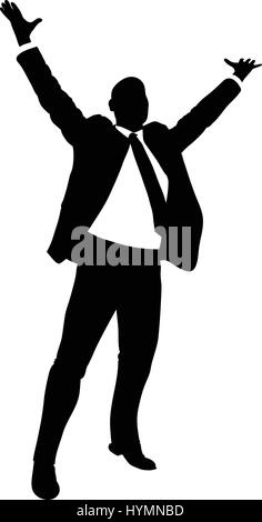 Man is raising his arms in the air with a speech bubble containing five ...