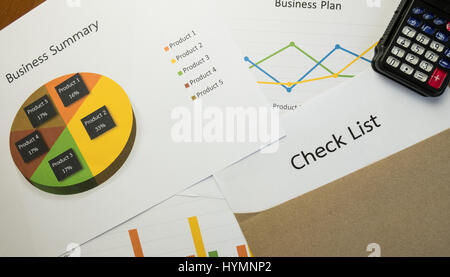 Business summary or Business plan report with Charts and graphs in Business concept, vintage style Stock Photo