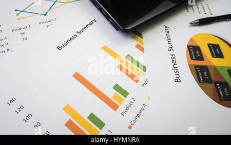 Business summary or Business plan report with Charts and graphs in Business concept, vintage style Stock Photo