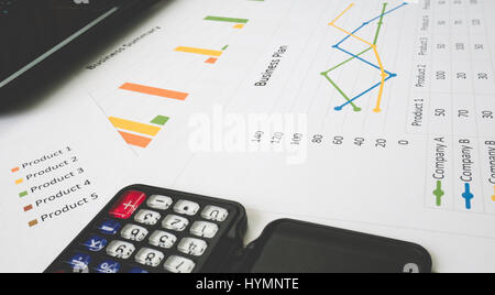 Business summary or Business plan report with Charts and graphs in Business concept, vintage style Stock Photo