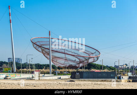 She Changes sculpture designed by Janet Echelman on the border of Porto and Matosinhos cities in Portugal Stock Photo