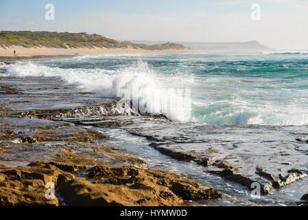 Stormy, powerful waves break at the coral coast of Australia, wonderful coastal lane of Western Australia, Western Australia, Indian Ocean, Australia Stock Photo