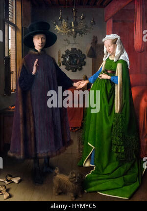 The Arnolfini Portrait. Portrait of Giovanni Arnolfini and his Wife by Jan Van Eyck (c.1390-1441), oil on oak panel, 1434 Stock Photo