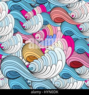 Seamless beautiful graphic pattern of blue sea waves Stock Vector