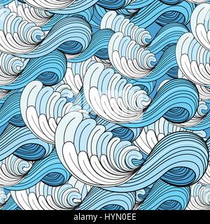 Seamless beautiful graphic pattern of blue sea waves Stock Vector