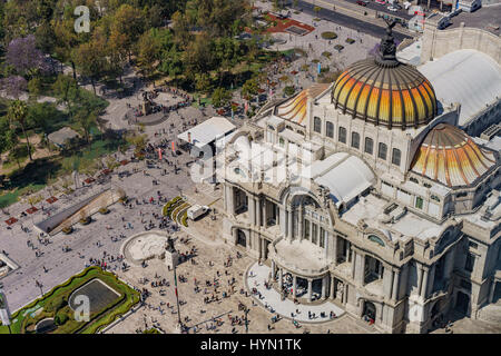 Aerial view of the Palace of Fine Arts with Central Alameda Park of Mexico City Stock Photo