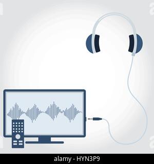 TV with headphone unplugged. Sound wave symbol showing on monitor. Empty space for insert text. Flat design. Stock Vector