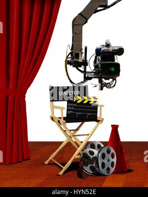 Director seat and movie making equipment on stage Stock Photo