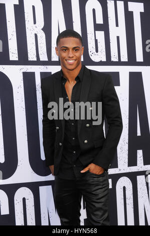 Keith Powers attends the Straight Outta Compton world premiere at L.A. Live on August 10th, 2015 in Los Angeles, California Stock Photo