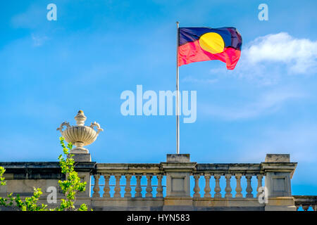 Australian Aboriginal flag installed on Old Parliament House on North Terrace in Adelaide city