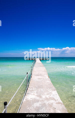 Blue paradise pier in Coconut Beach, Koh Rong Island, Cambodia, Southeast Asia Stock Photo