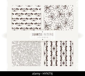 Set of samless doodle floral and art deco patterns. Stock Vector