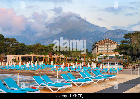 Antalya, Turkey - May 16: Luxury hotel on coast of Mediterranean sea on 16 May 2010, Antalya, Turkey Stock Photo