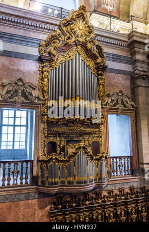 Pipe organ in Clerigos Church (Church of the Clergymen) in Vitoria civil parish of Porto city on Iberian Peninsula, Portugal Stock Photo