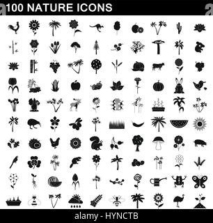 100 nature icons set, simple style Stock Vector