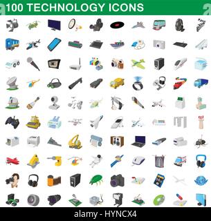 100 technology set, cartoon style Stock Vector
