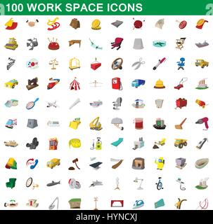 100 work space icons set, cartoon style Stock Vector