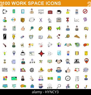 100 work space icons set, cartoon style Stock Vector