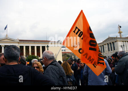 Athens, Greece. 05th Apr, 2017. Greek teacher unions organised a demonstration in Athens against the Greek austerity measures that impose further cuts in the funds for public education. Credit: George Panagakis/Pacific Press/Alamy Live News Stock Photo