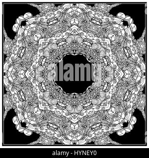 Black vector mono color illustration. Adult Coloring book page design, for adults. Stock Vector