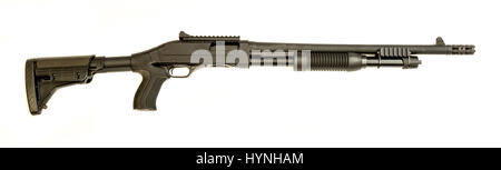 A modern tactical pump action shotgun on an isolate background Stock Photo