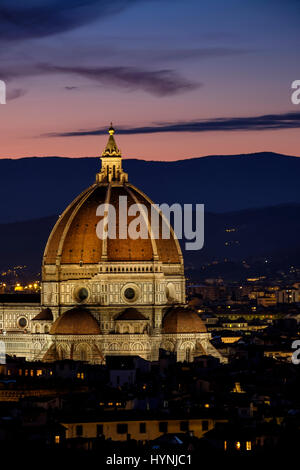 FLORENCE, ITALY - CIRCA MAY 2015:  Florence Cathedral,  Santa Maria del Fiore, known as The Duomo, at dusk as seen from Piazza Michelangelo