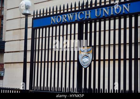 NORWICH NORFOLK  UK  October 2 2014: Norwich Union gates Stock Photo