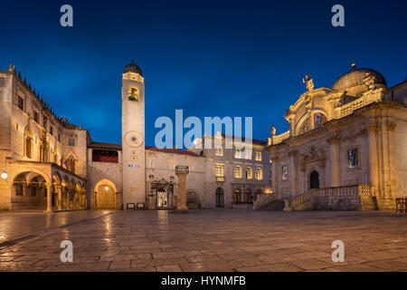 Dubrovnik. Beautiful romantic streets of old town Dubrovnik during twilight blue hour. Stock Photo