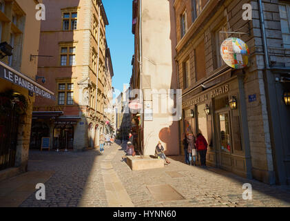 Rue St Jean in Vieux-Lyon, the city's oldest district, Lyon, Auvergne-Rhone-Alpes, France, Europe Stock Photo