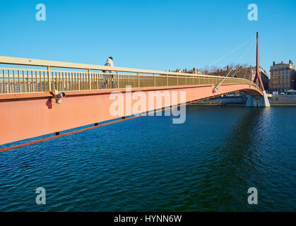 River Saone and Passerelle du Palais de Justice bridge, Lyon, Auvergne-Rhone-Alpes, France, Europe Stock Photo