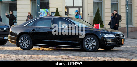 Helsinki, Finland. 5th April, 2017. President Xi Jinping of People's Republic of China travels in Helsinki using the high-security limousine of the Finnish President Credit: Hannu Mononen/Alamy Live News Stock Photo