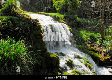 Little Bredy, Dorset, UK. 5th April, 2017. UK weather. The  cascade in the Spring sunshine at Bridehead House, Little Bredy, Dorset : as seen in the 'Broadchurch' T.V. series Credit: stuart fretwell/Alamy Live News Stock Photo