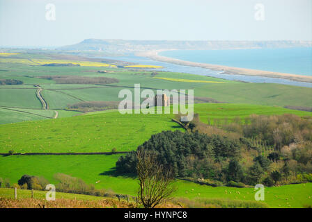 Little Bredy, Dorset, UK. 5th April, 2017.UK weather. St Catherine's Chapel, Abbotsbury,Dorset, high above Chesil Beach, on a sunny Spring afternoon Credit: stuart fretwell/Alamy Live News Stock Photo