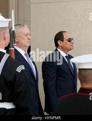 April 05, 2017, Washington, DC USA: Secretary of Defense Jim Mattis welcomes Egypt's president, His Excellency Abdel Fattah el-Sisi, to the Pentagon.Credit: B Christopher/Alamy Live News Stock Photo