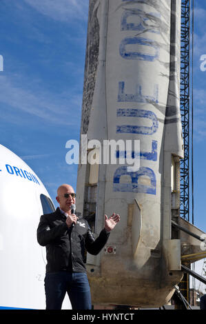 Colorado Springs, USA. 05th Apr, 2017. Amazon and Blue Origin founder Jeff Bezos announces in Colorado Springs, Colorado that he will sell $1 billion dollars of Amazon stock each year to fund his space rocket venture. Credit: Chuck Bigger/Alamy Live News Stock Photo