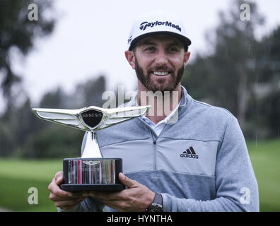 File. Los Angeles, USA. 19th Feb, 2017. Pre-tournament favorite DUSTIN JOHNSON has suffered a lower-back injury following a fall at his rental home ahead of Thursday's opening round of the Masters in Augusta. His agent David Winkle says he still hopes to play tomorrow. World number one Johnson fell on the stairs on Wednesday and 'landed hard on his lower back'. He is said to be uncomfortable but is resting and doctors have advised him to remain stable. Credit: ZUMA Press, Inc./Alamy Live News Stock Photo