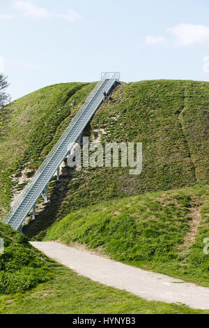 Castle Hill, Thetford, UK. 6th Apr, 2017. Maybe the old way is more fun, children climb Castle Hill, Thetford, before the official opening of the new stairs to the top of the 12th century motte, UK Credit: Keith Mindham/Alamy Live News Stock Photo
