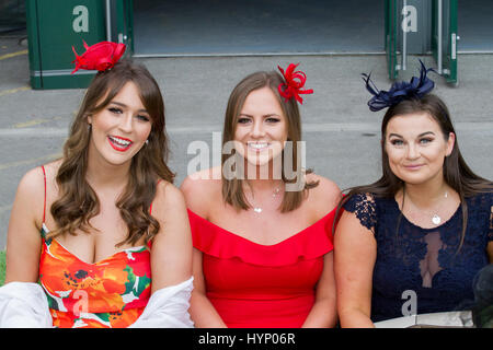 Liverpool, Merseyside, UK. 6th Apr, 2017. Opening day fashion at the Aintree Grand National Festival. In light of previous years, when attendee's outfits have got attention for all wrong reasons, officials at the Grand National urged this year's racegoers to 'smarten up' to make the event more 'aspirational'. Credit; MediaWorldImages/AlamyLiveNews Stock Photo