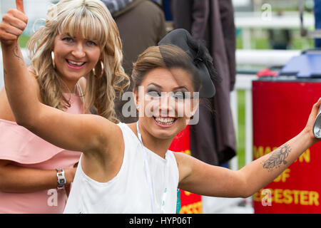 Liverpool, Merseyside, UK. 6th Apr, 2017. Opening day fashion at the Aintree Grand National Festival. In light of previous years, when attendee's outfits have got attention for all wrong reasons, officials at the Grand National urged this year's racegoers to 'smarten up' to make the event more 'aspirational'. Credit; MediaWorldImages/AlamyLiveNews Stock Photo