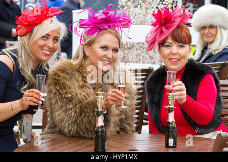 Liverpool, Merseyside, UK. 6th Apr, 2017. Opening Day fashions at the Aintree Grand National Festival. In light of previous years, when attendee's outfits have got attention for all wrong reasons, officials at the Grand National urged this year's racegoers to 'smarten up' to make the event more 'aspirational'. Credit; MediaWorldImages/AlamyLiveNews Stock Photo